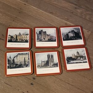 Pimpernel VTG LONDON Black & White Acrylic Coasters With Corked Backs Set 6